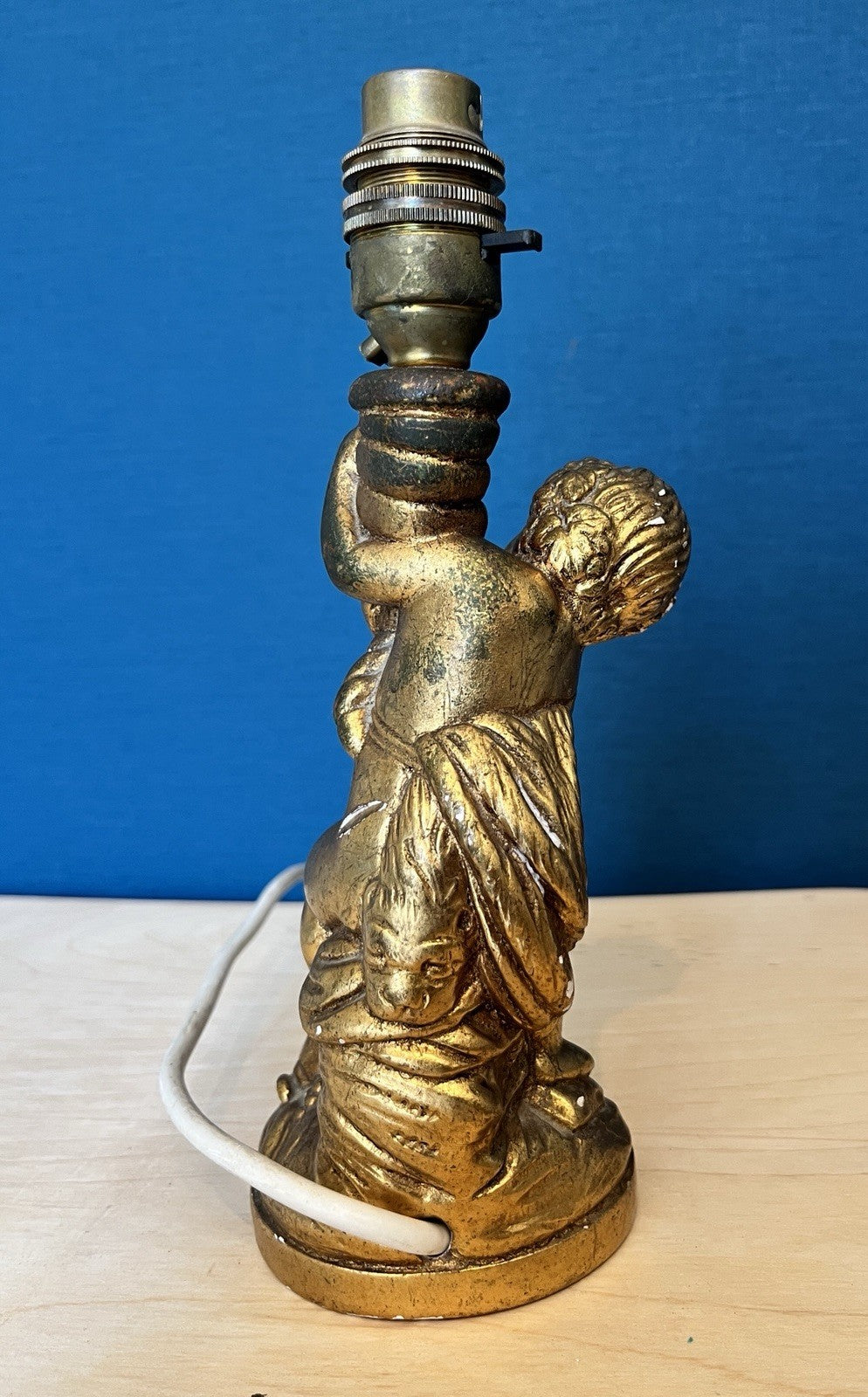 Vintage Cherub Table Lamp Base Putti Figure Gilt Resin Lamp Working 25cm