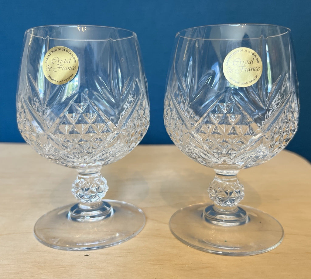 Pair Provence Cristal De France Lead Crystal Brandy Glasses Boxed Unused