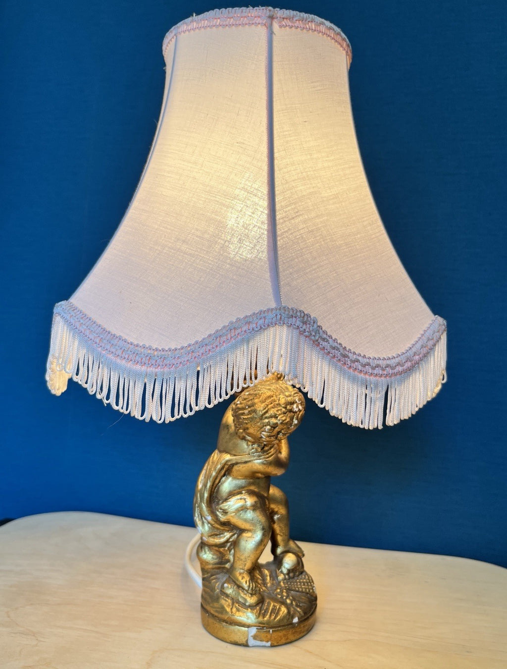 Vintage Cherub Table Lamp Base Putti Figure Gilt Resin Lamp Working 25cm