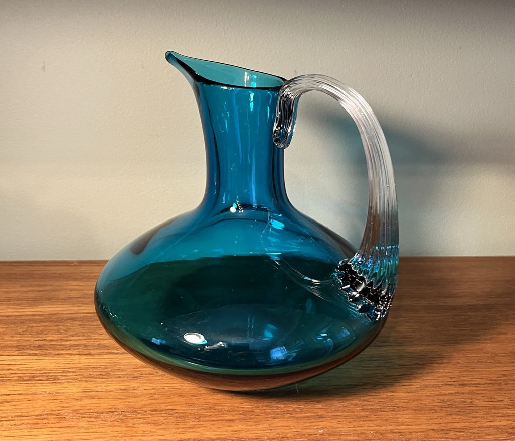 Whitefriars Kingfisher Blue Glass Decanter Jug 16.5cm Vintage Art Glass