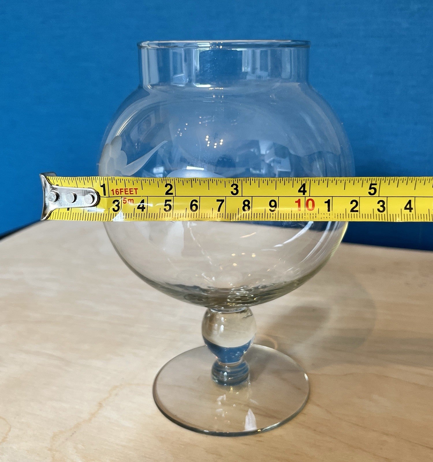 Vintage Etched Glass Rose Bowl Candy Dish Bon Bon Bowl Pedestal 18cm