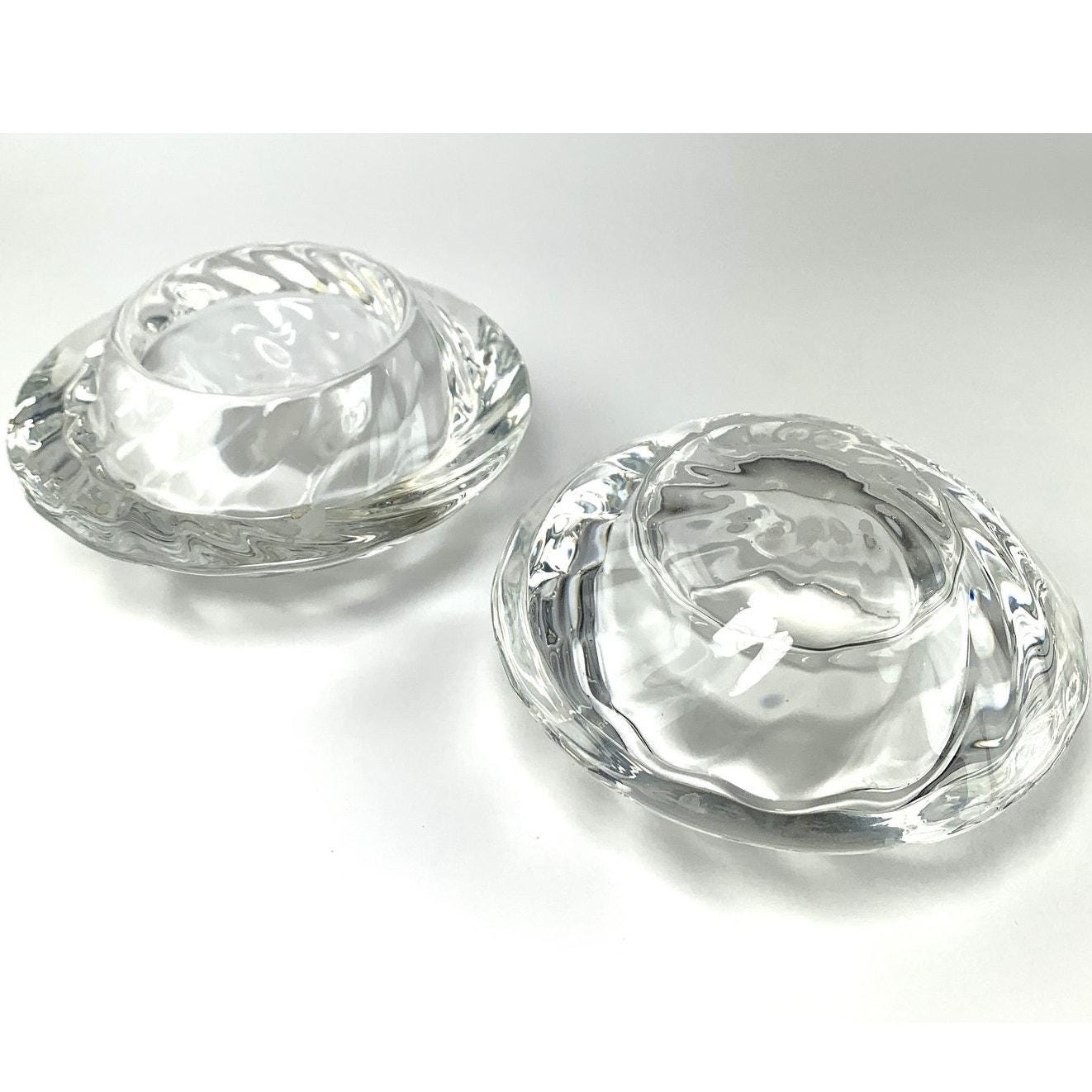 2 Royal Copenhagen Crystal Capriole Tea Light Holders. 10cm Scandinavian Crystal