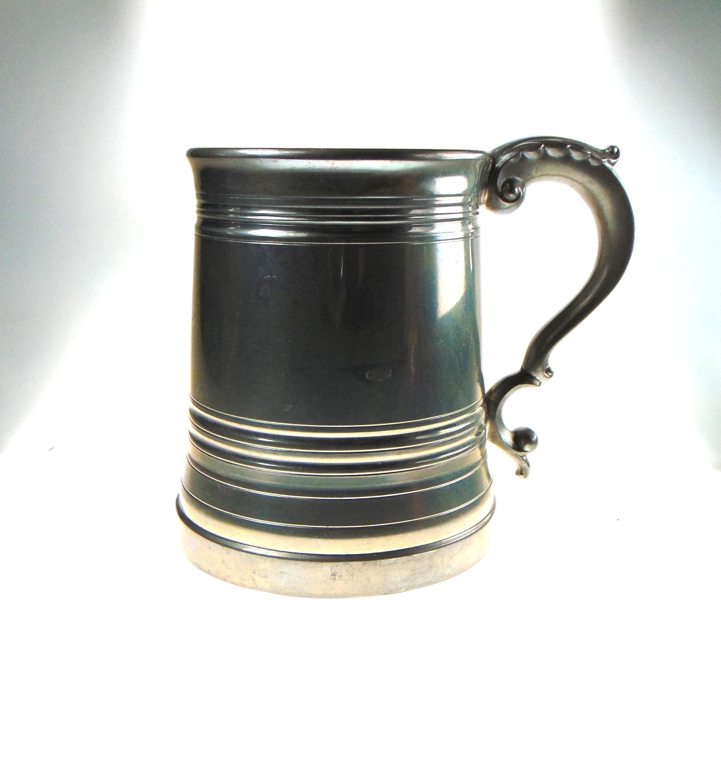 Vintage Tankard with Glass Bottom in English Pewter