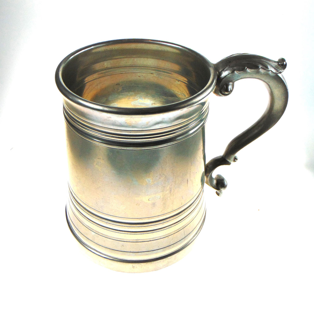 Vintage Tankard with Glass Bottom in English Pewter
