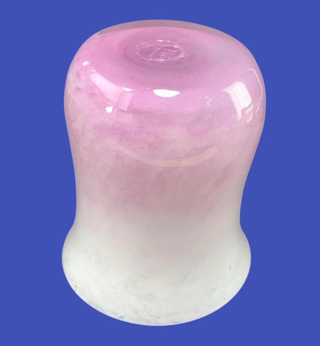 Vintage Pink Ombre Art Glass Vase – Hand Blown, Signed on Base, 9cm