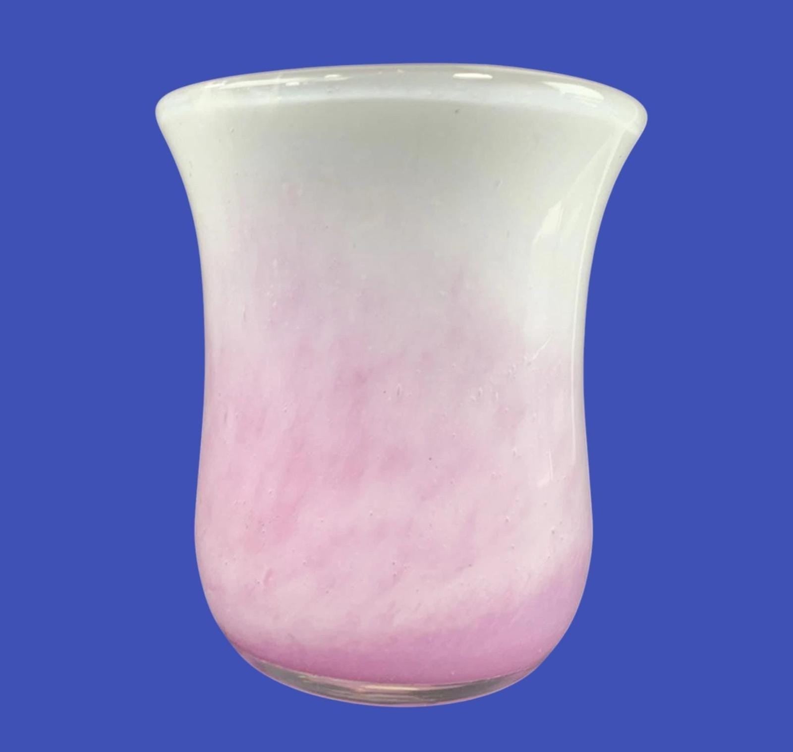 Vintage Pink Ombre Art Glass Vase – Hand Blown, Signed on Base, 9cm