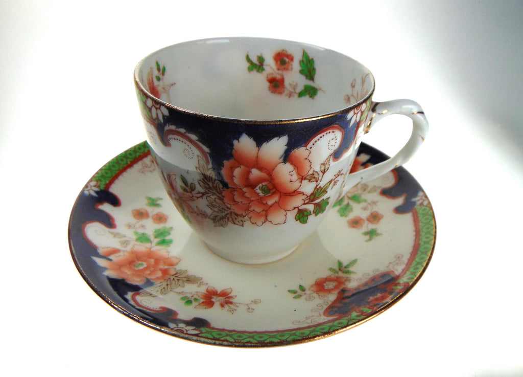 Royal Doulton Teacup and Saucer: Antique English Bone China, Imari Floral