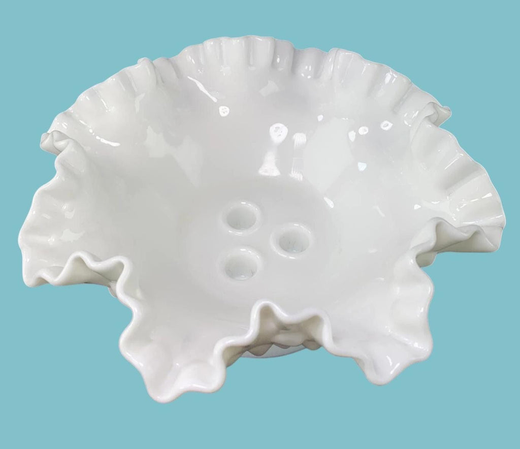 Art Deco Fenton Hobnail Milk Glass Pedestal Bowl Vintage White Vase 20cm