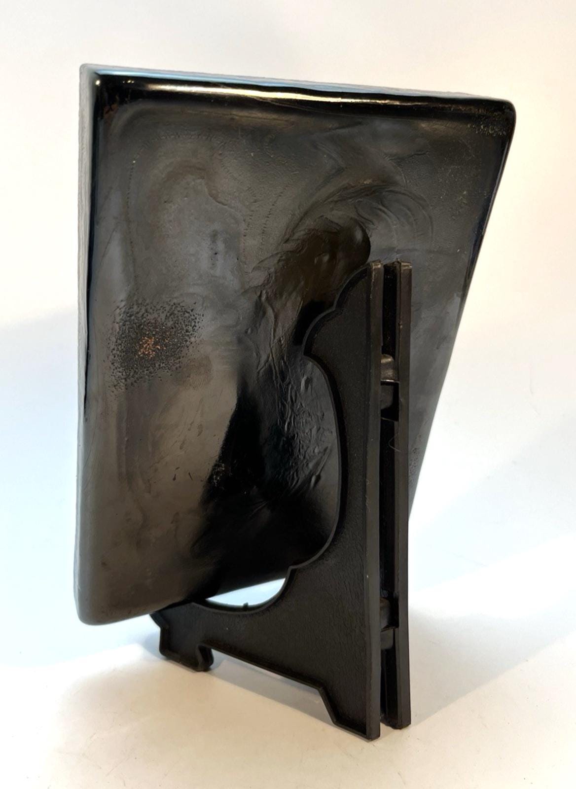 Vintage Nude Woman Plaque Black Ceramic Pottery Art Kneeling Female Figure, 18cm