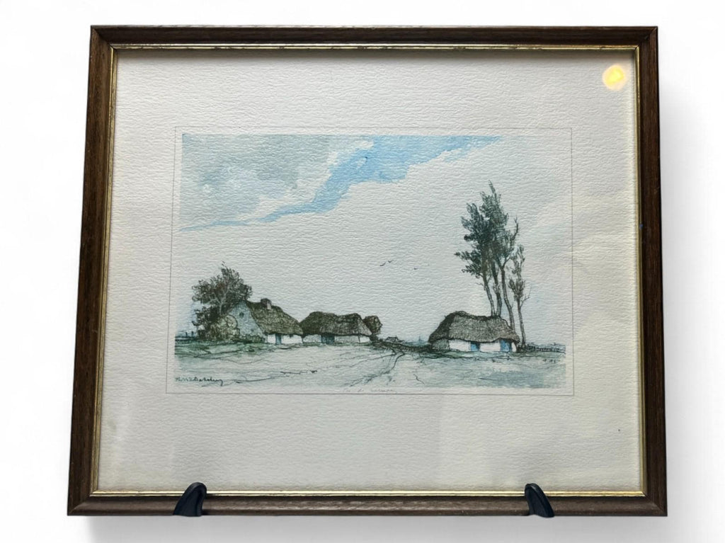 Framed Etching “In de Kempen” by Dirk Baksteen (1886–1971) Thatched Cottage