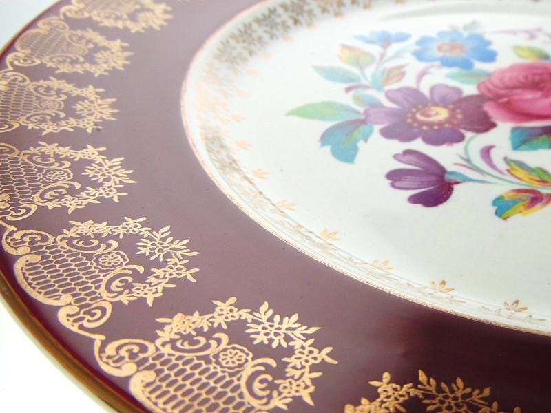 Midwinter Burselem Dinner Plates: 1960s Red Floral, Set of 3