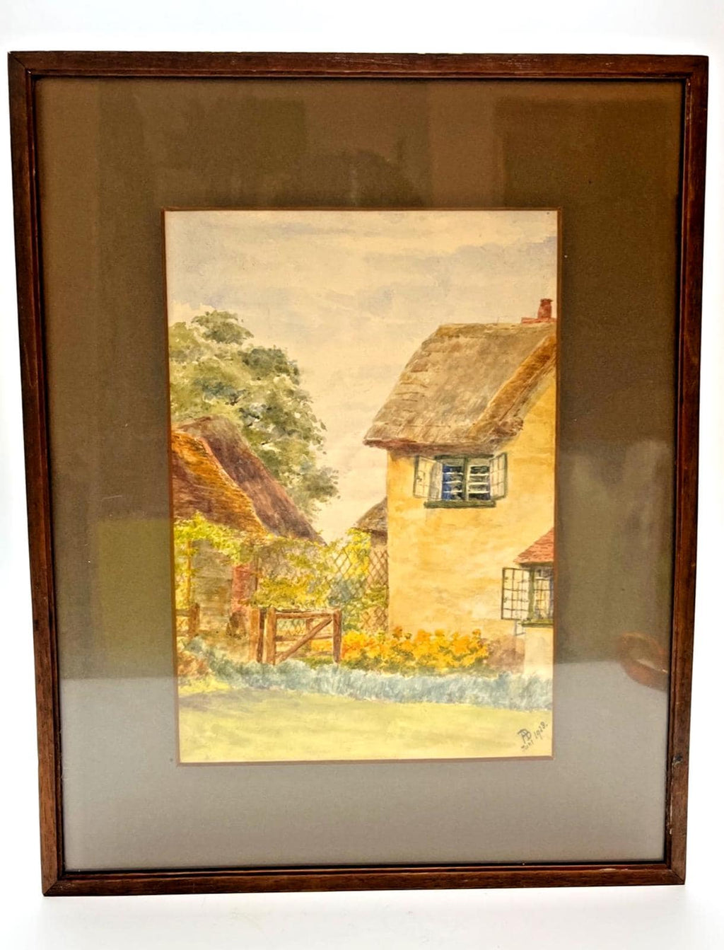 1928 Watercolour of a Cottage by A Boyce Esquire Framed. Country Cottage Art