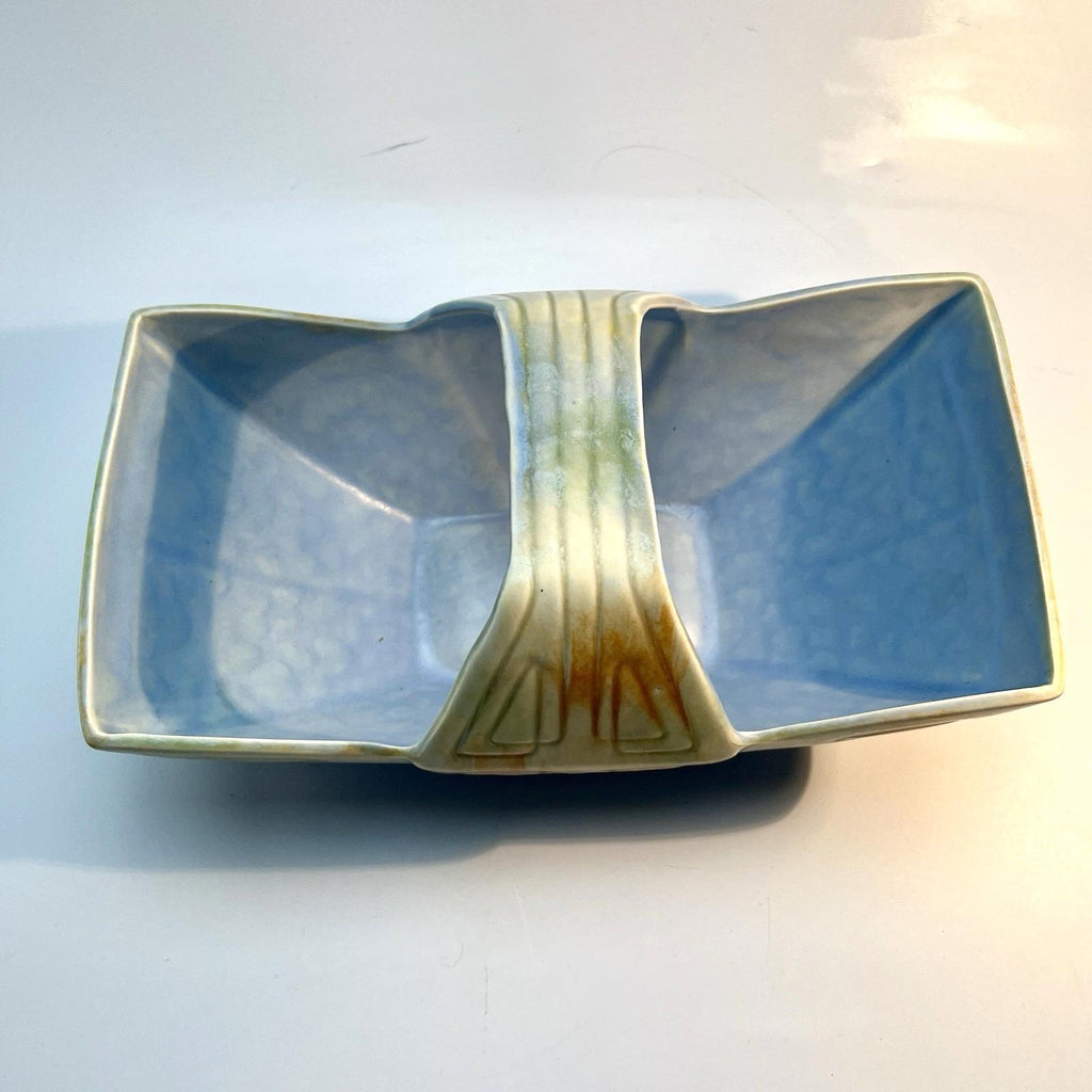 Beswick Pottery Hand Painted Basket Art Deco Number 475 in Blue & Beige Matte VGC