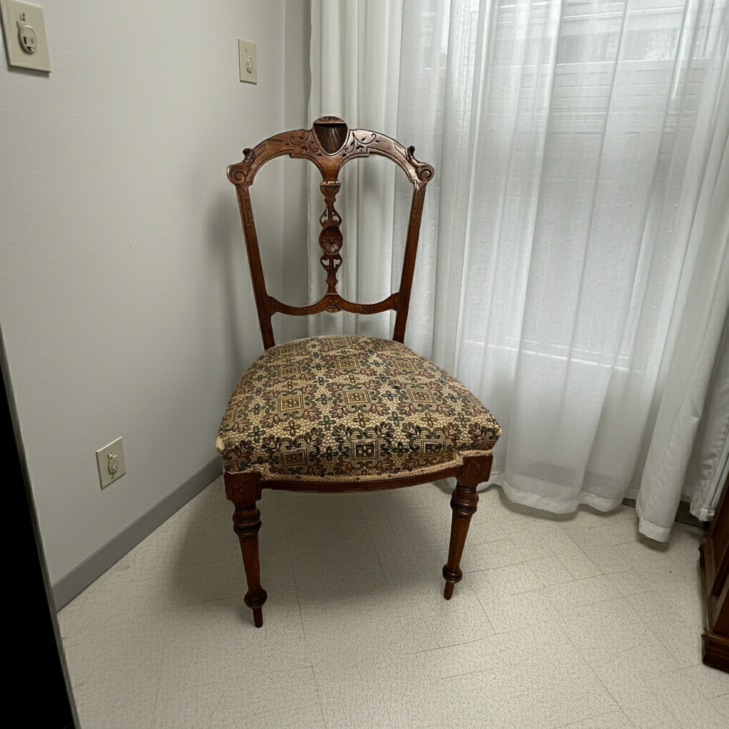 Antique Edwardian Carved Wooden Dining Chair – Upholstered Seat Side Chair