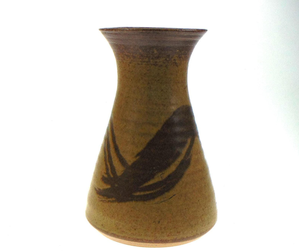 POG Pottery Studio Stoneware Vase, Brushstroke Decor, Signed Mark, 1970s–80s