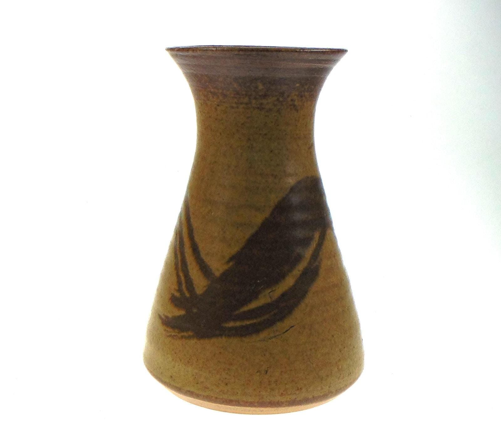 POG Pottery Studio Stoneware Vase, Brushstroke Decor, Signed Mark, 1970s–80s