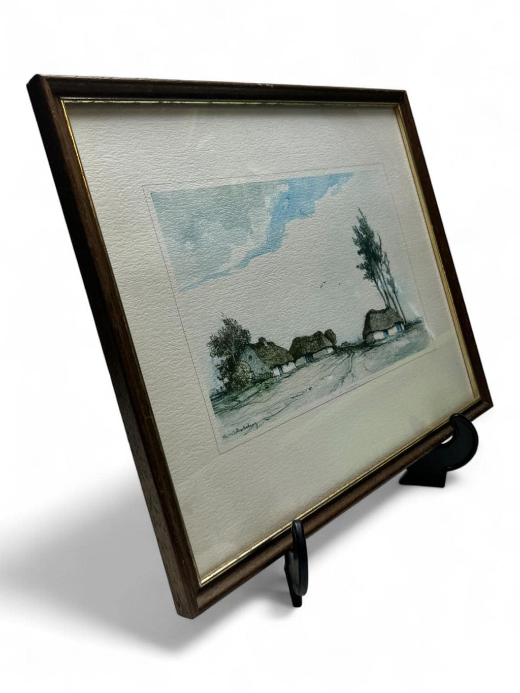 Framed Etching “In de Kempen” by Dirk Baksteen (1886–1971) Thatched Cottage