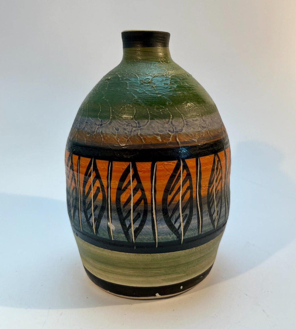Vintage Langdale Pottery Vase Studio Art Pottery Mid Century Geometric Leaf