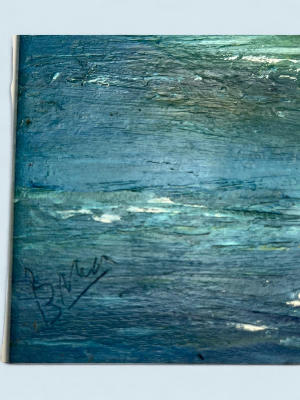 Abstract seascape oil painting signed by artist coastal scene framed 34x34cm