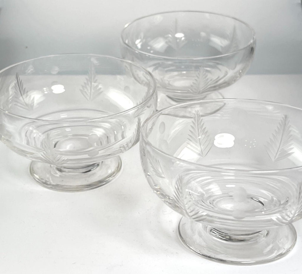 Vintage Stuart Crystal Dessert Bowls: Woodchester Etched Glass, Set of 3