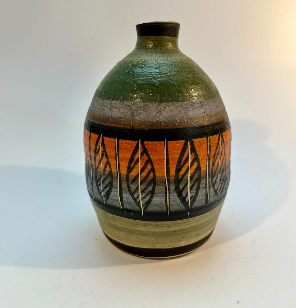 Vintage Langdale Pottery Vase Studio Art Pottery Mid Century Geometric Leaf