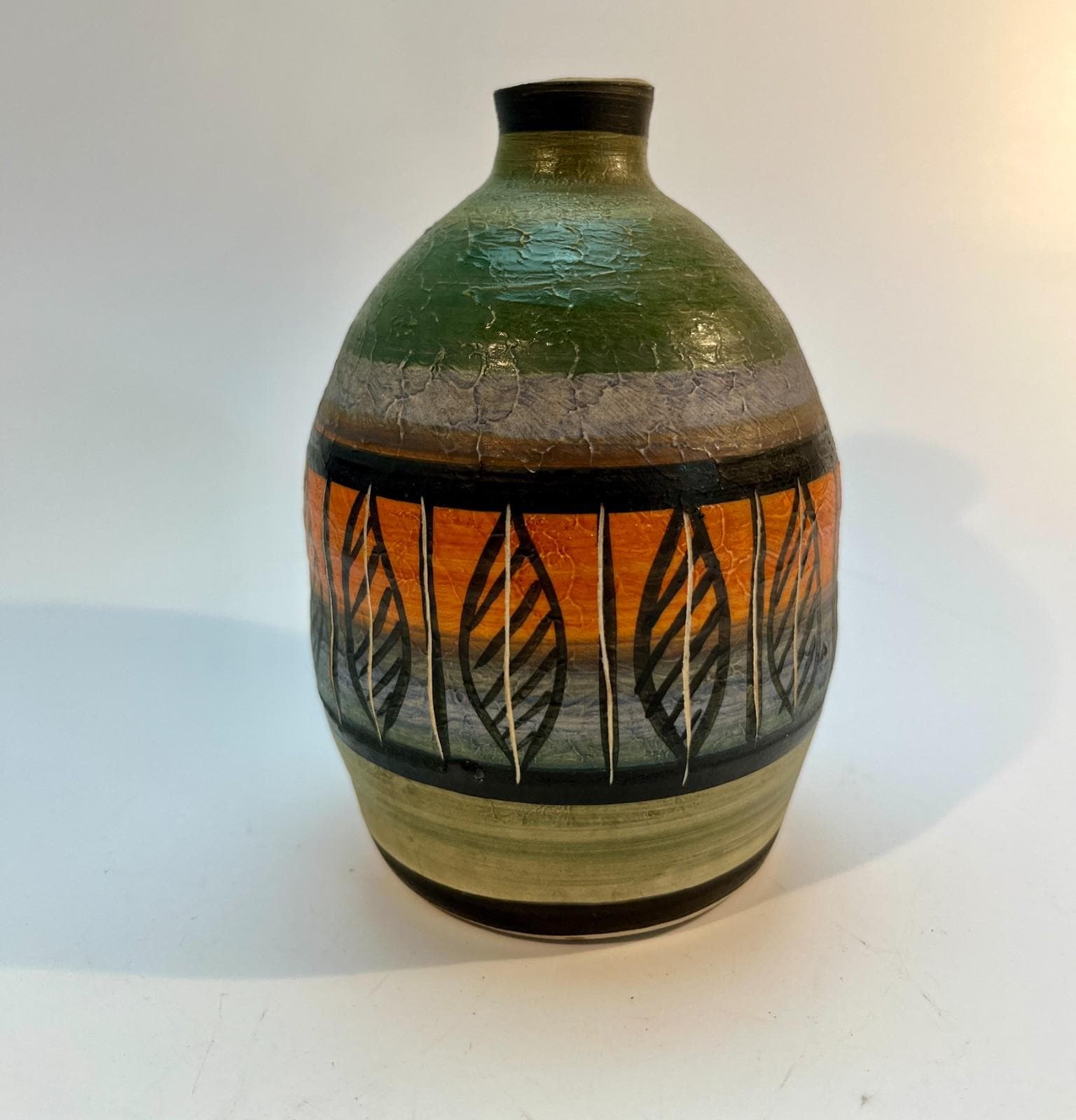 Vintage Langdale Pottery Vase Studio Art Pottery Mid Century Geometric Leaf