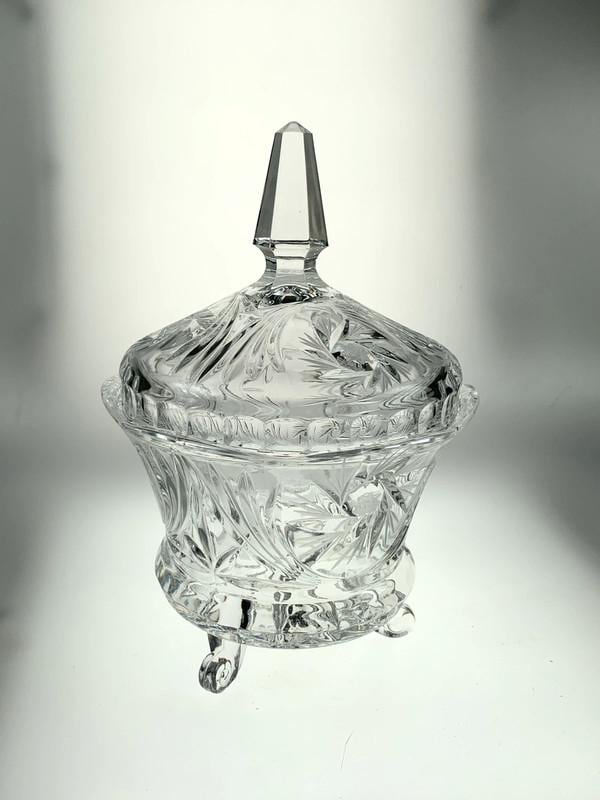 1938 Crystal Lidded Dish or Bowl on 3 Legs. Art Deco Crystal
