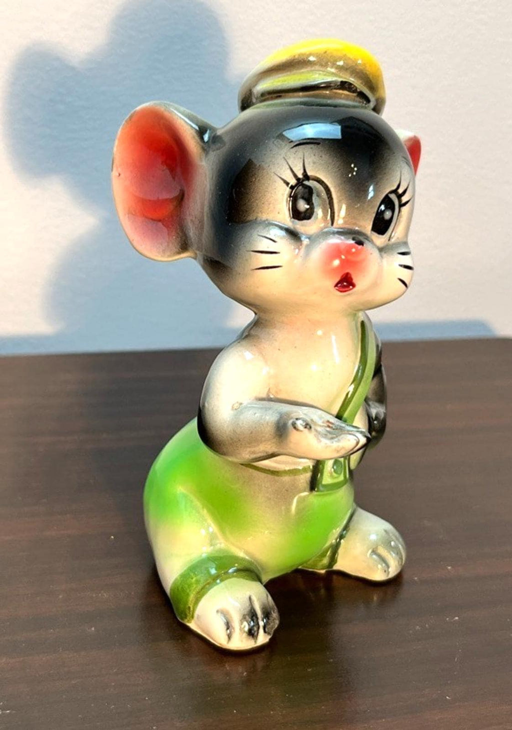 Vintage 1950s/60s Ceramic Mouse Figurine – Hand Painted, Foreign Mark, 14cm