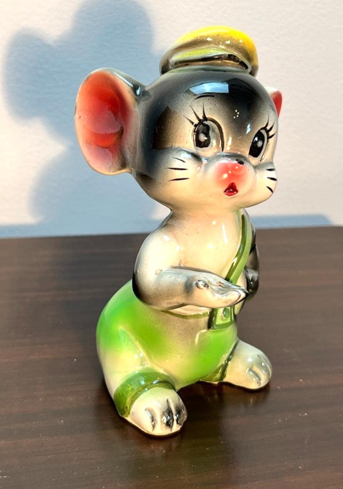 Vintage 1950s/60s Ceramic Mouse Figurine – Hand Painted, Foreign Mark, 14cm