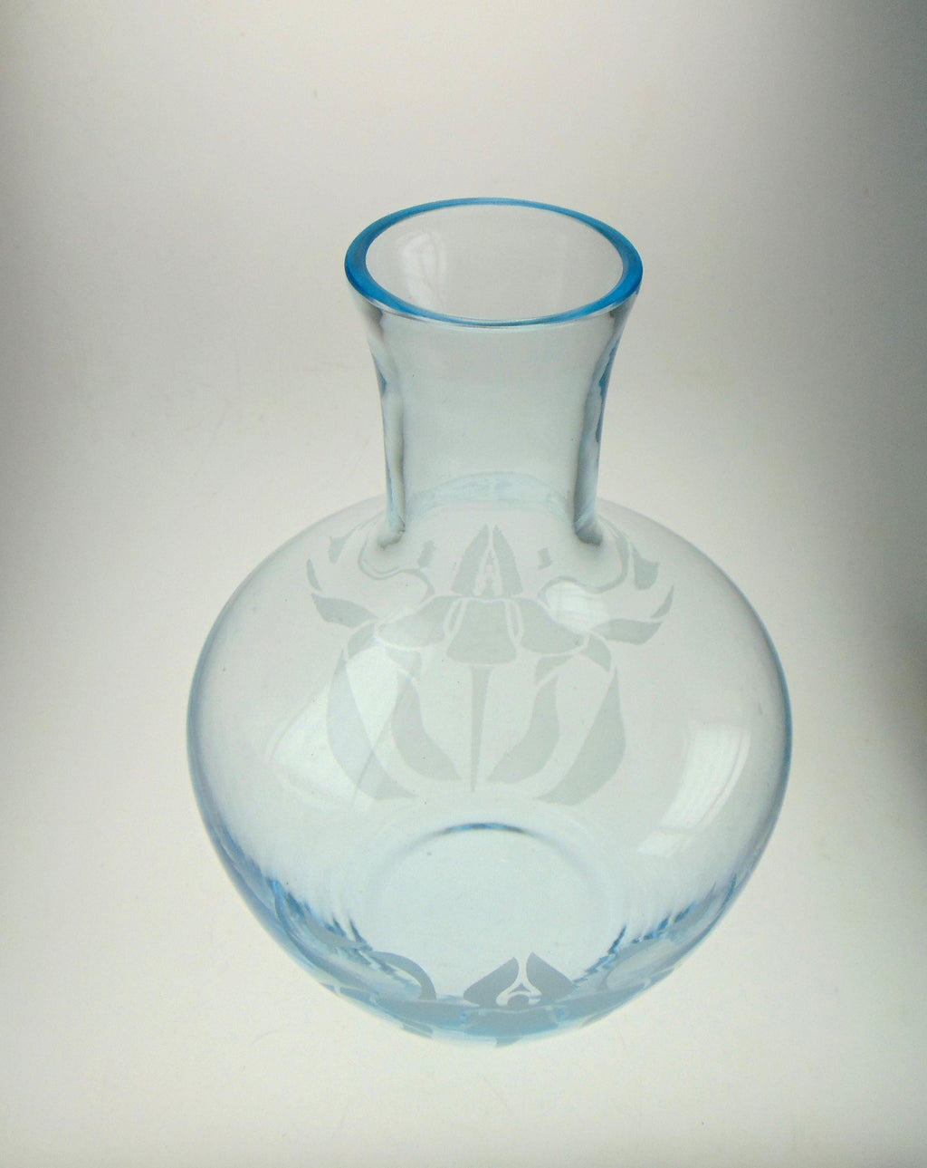 Vintage Ice Blue Glass Flower Vase: Acid Etched Floral Motif