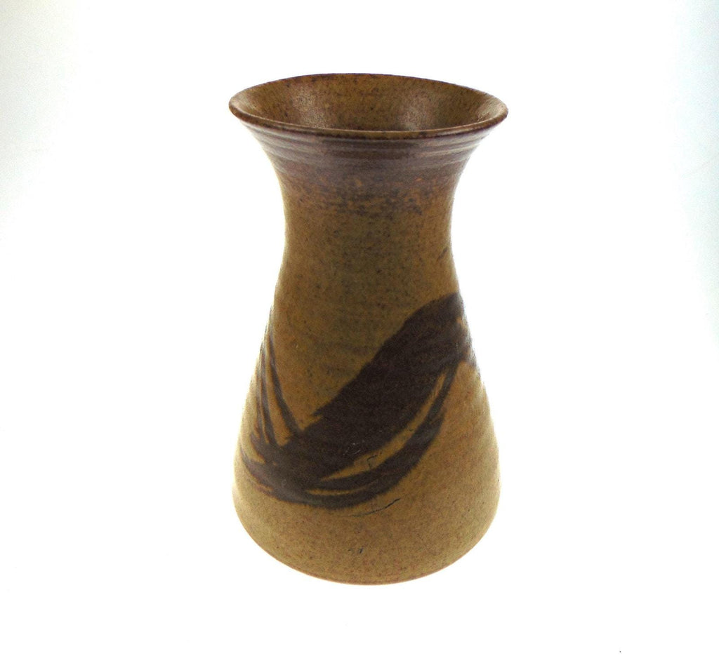 POG Pottery Studio Stoneware Vase, Brushstroke Decor, Signed Mark, 1970s–80s