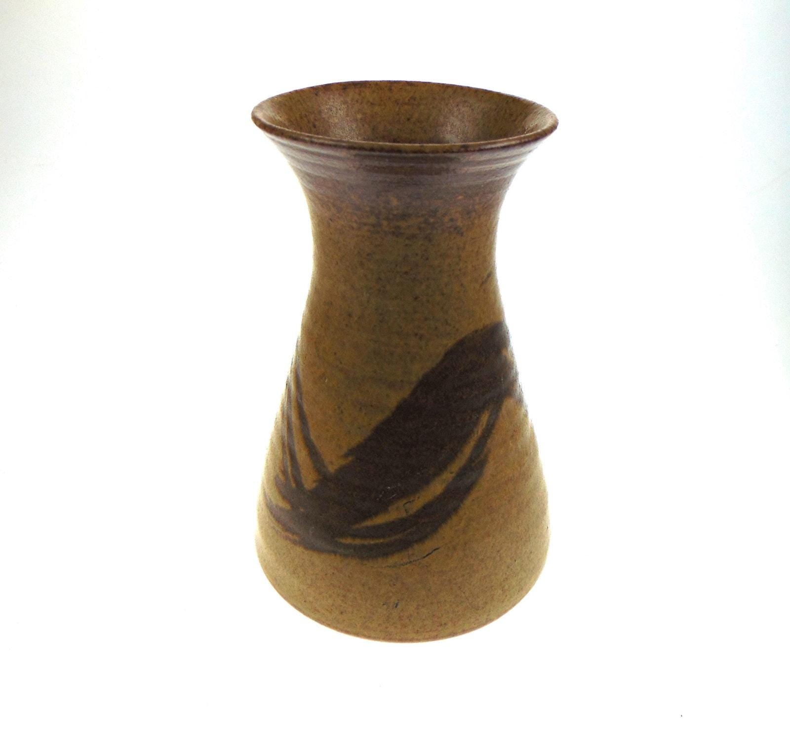 POG Pottery Studio Stoneware Vase, Brushstroke Decor, Signed Mark, 1970s–80s