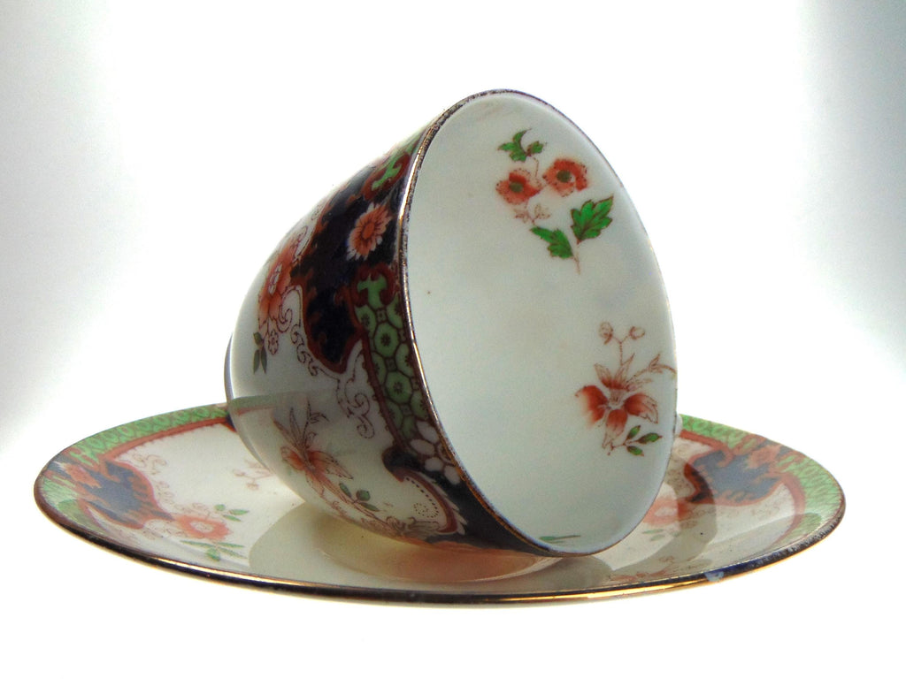 Royal Doulton Teacup and Saucer: Antique English Bone China, Imari Floral