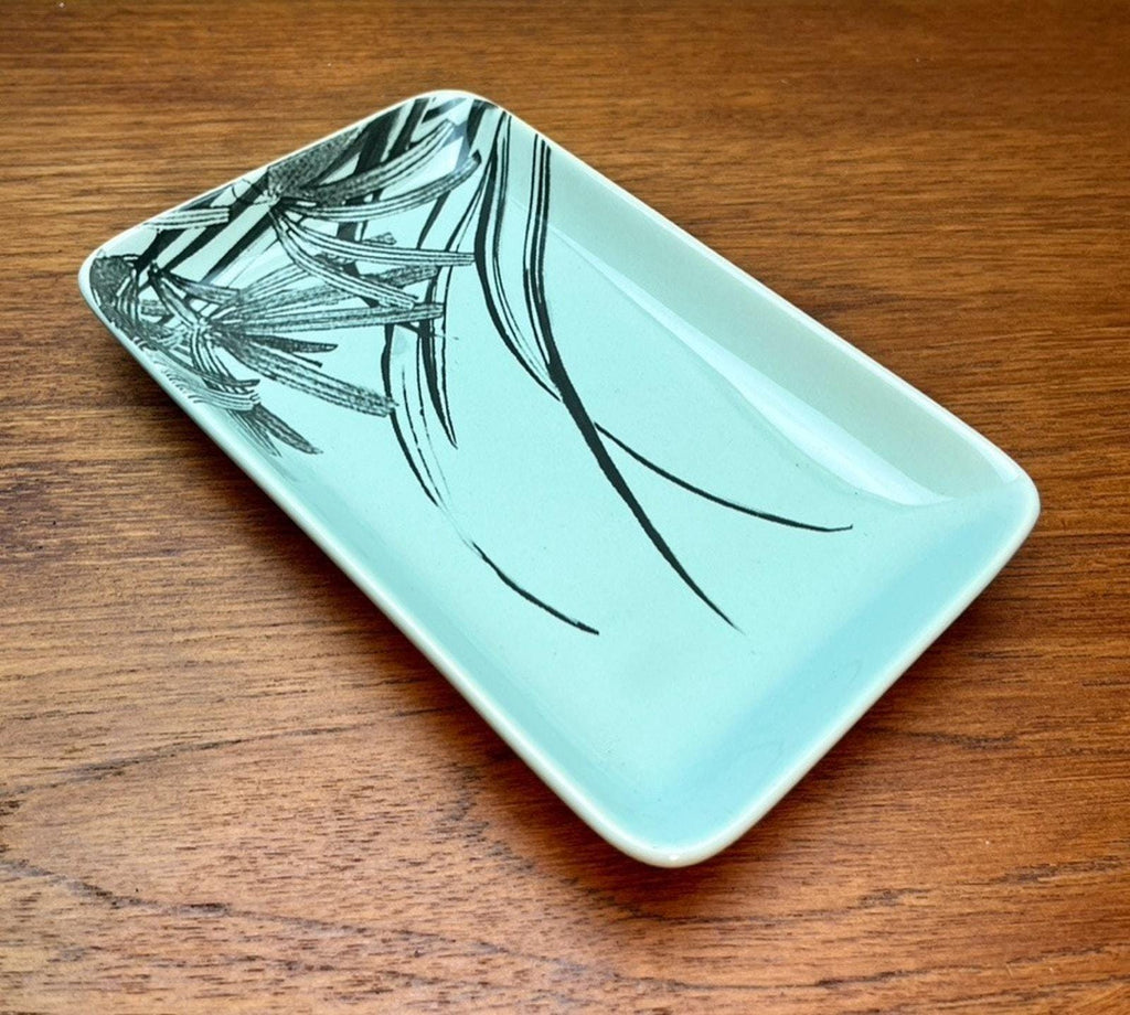 Bloomingville rectangular ceramic tray scandi minimalist mint & black botanical