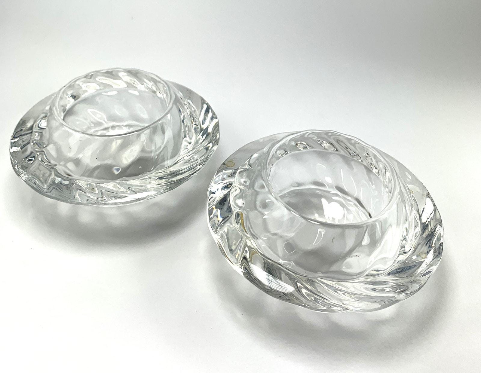 2 Royal Copenhagen Crystal Capriole Tea Light Holders. 10cm Scandinavian Crystal