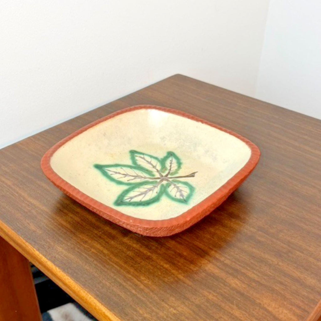 Crosskeys Pottery Square Bowl Mid Century Leaf Dish Jan Zoe Ellison Terracotta