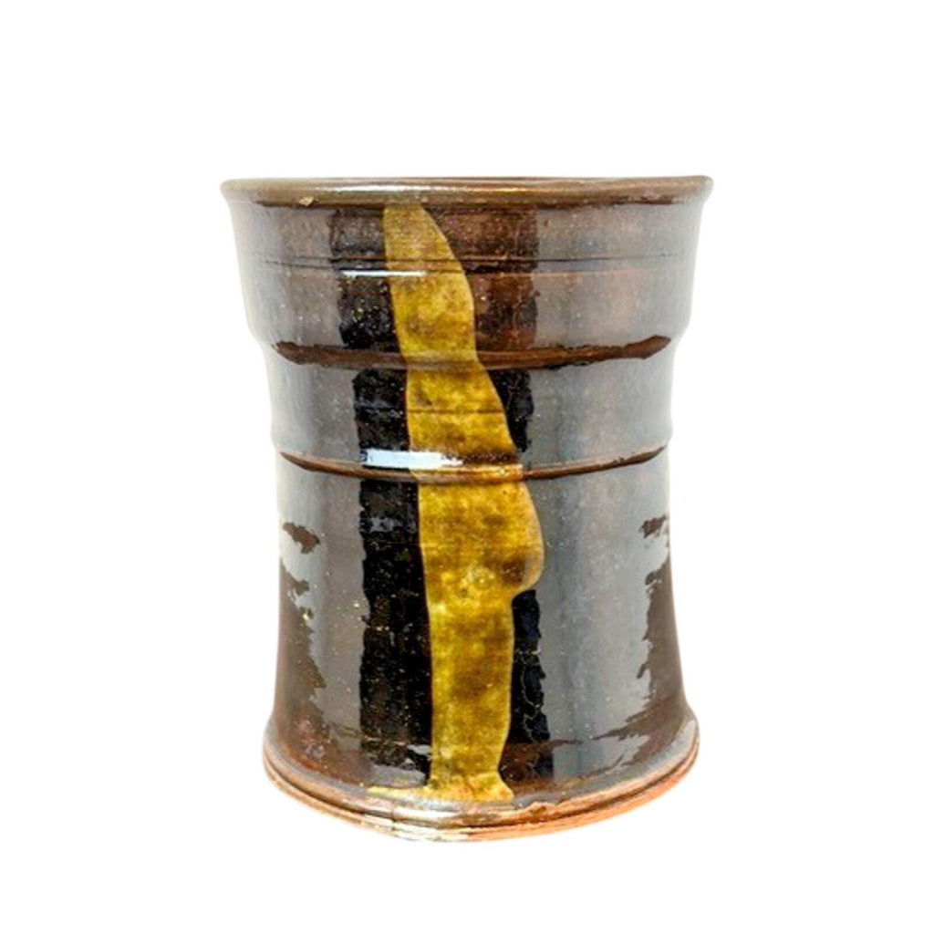 Signed Studio Pottery Vase Gloss Brown Olive Enamel Ceramic Vintage 1986