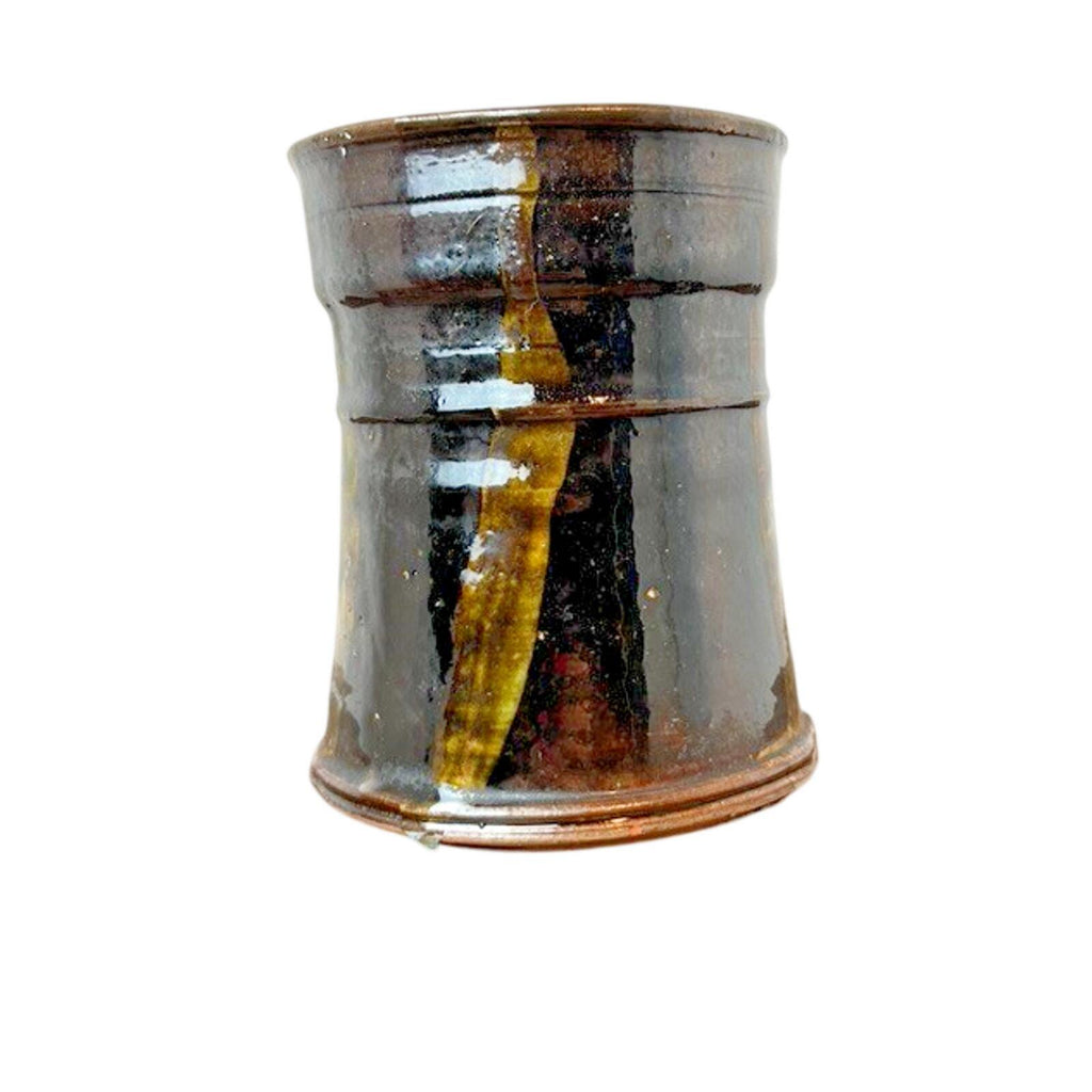 Signed Studio Pottery Vase Gloss Brown Olive Enamel Ceramic Vintage 1986