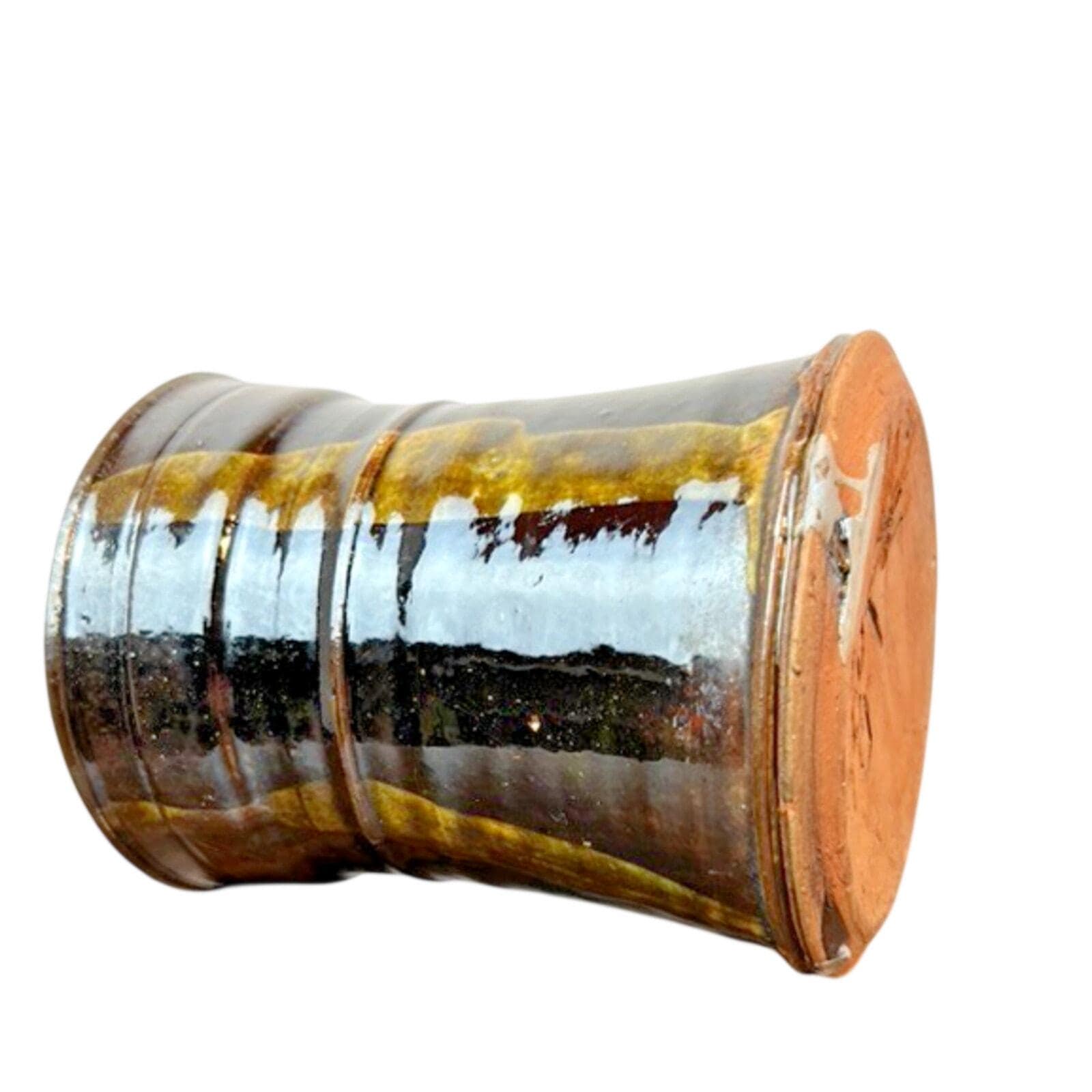 Signed Studio Pottery Vase Gloss Brown Olive Enamel Ceramic Vintage 1986