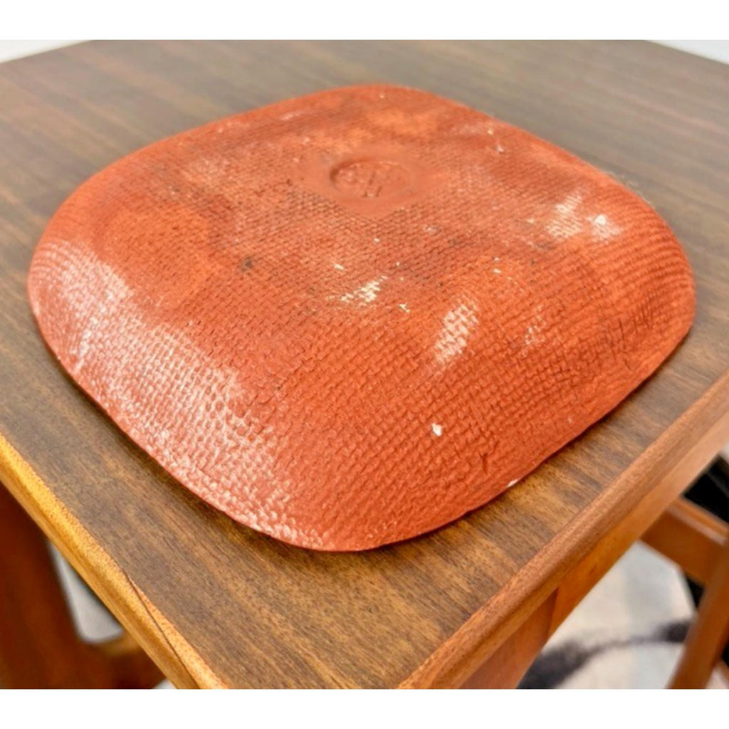 Crosskeys Pottery Square Bowl Mid Century Leaf Dish Jan Zoe Ellison Terracotta