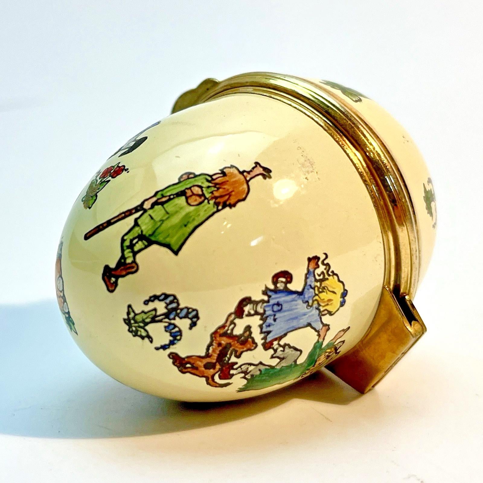 Rare Toye & Kenning Enamel Egg Pied Piper Vintage Gilt Trinket Box