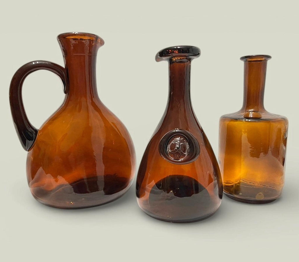 Mid Century Brown Glass Decanters Holmegaard Viking Carafe Vintage Scandinavian Glass