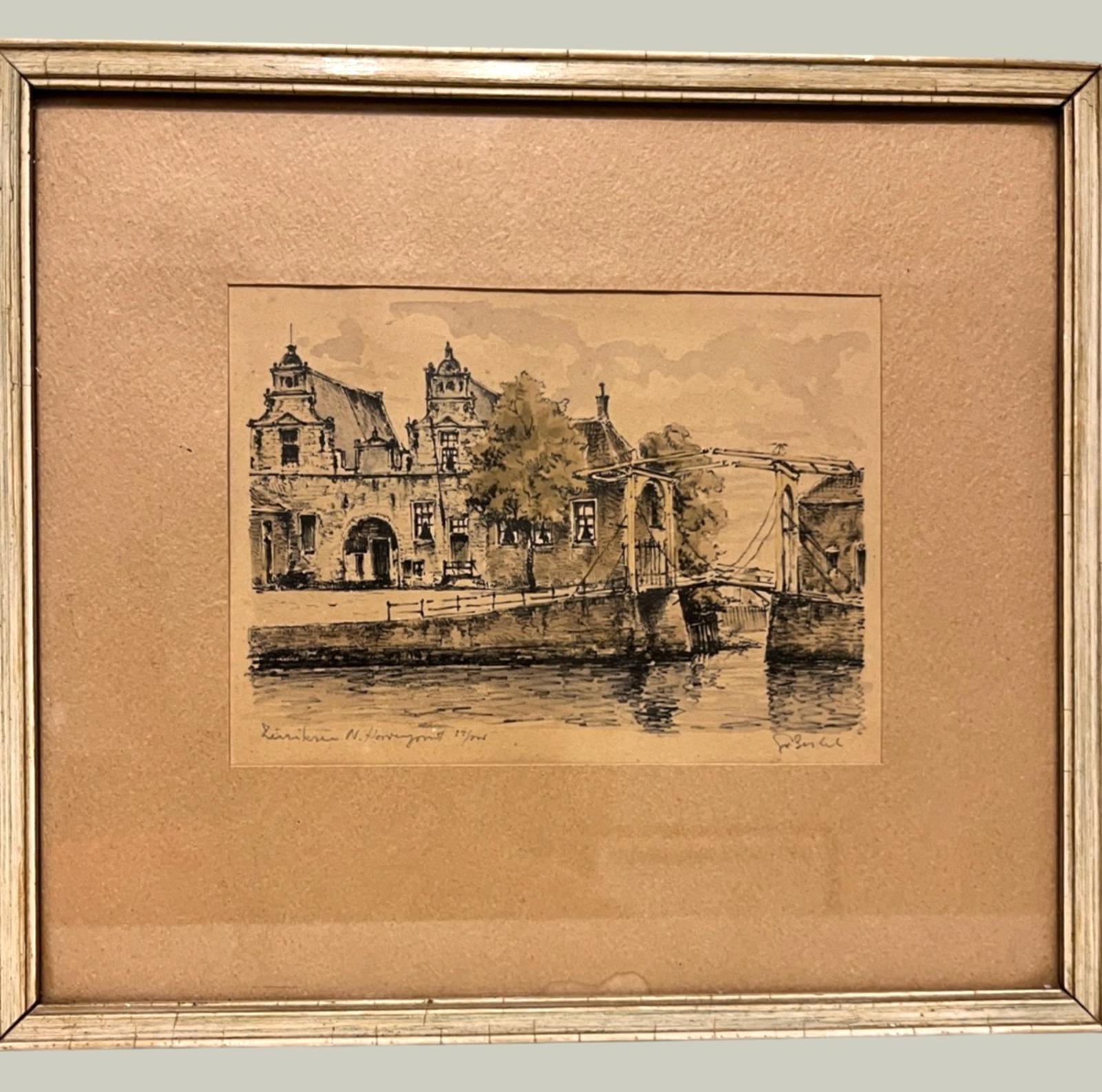 Vintage Pont du Béguinage Bruges Etching Signed & Numbered 24x21cm Framed