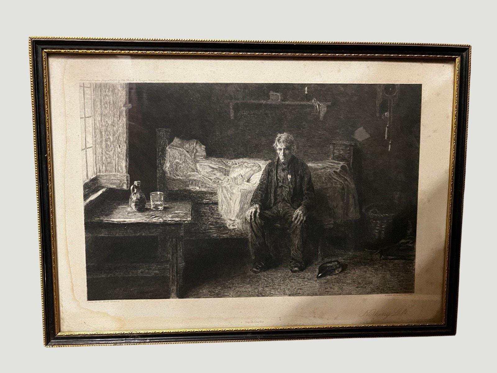 Victorian Etching Print, "Nothing Left" by Frank Holl, Social Realism Wall Art