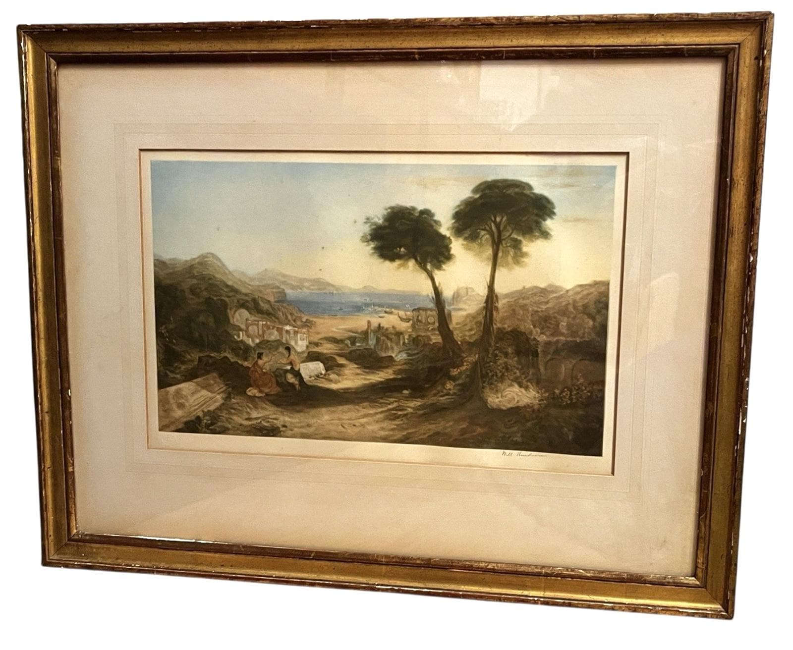 Antique Bay of Baiae Mezzotint by Will Henderson after JMW Turner 71x56cm Framed