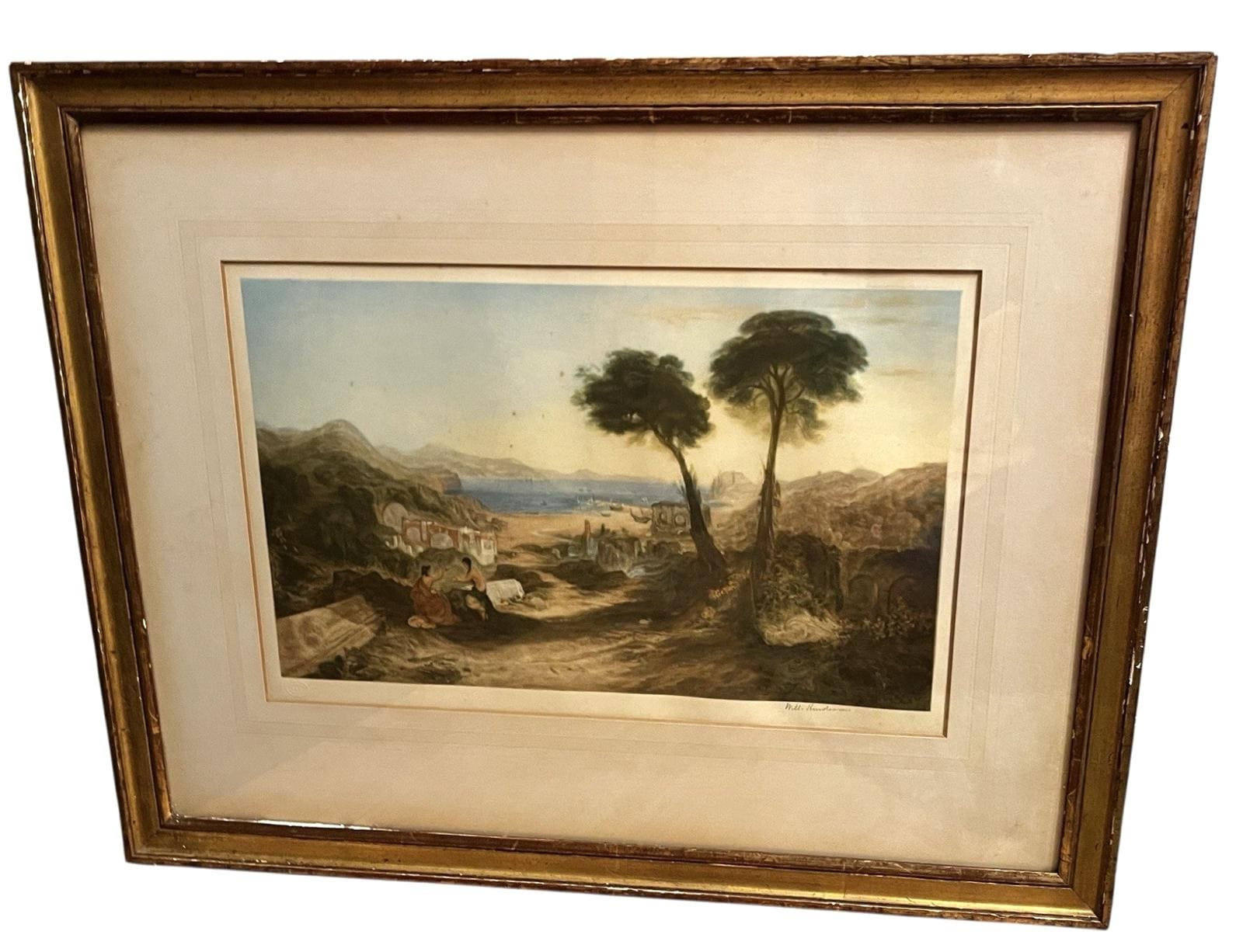 Antique Bay of Baiae Mezzotint by Will Henderson after JMW Turner 71x56cm Framed