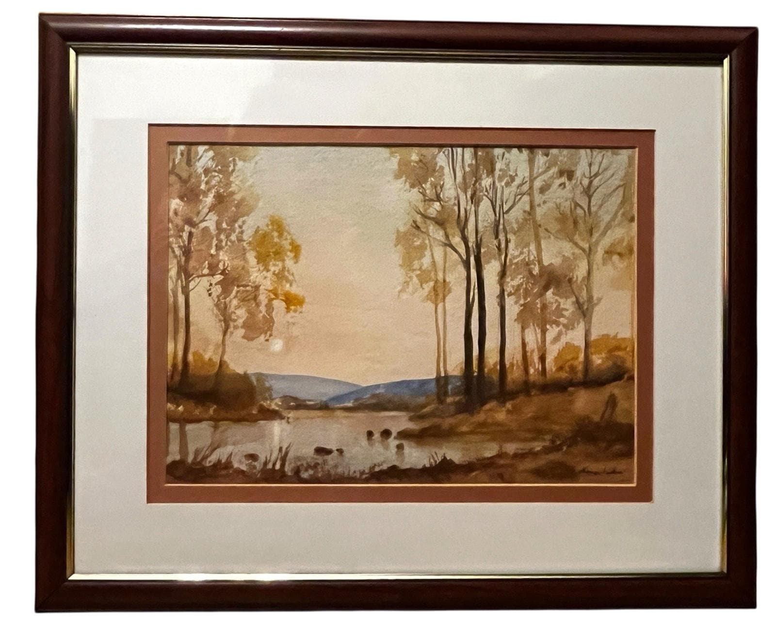 Evening Woodland Lake Watercolour Painting Framed 56x45cm Signed N. Jackson