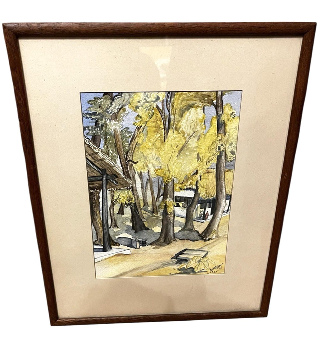 1945 Framed Watercolour Landscape Trees Scene Signed by Artist 40 x 32cm Vintage