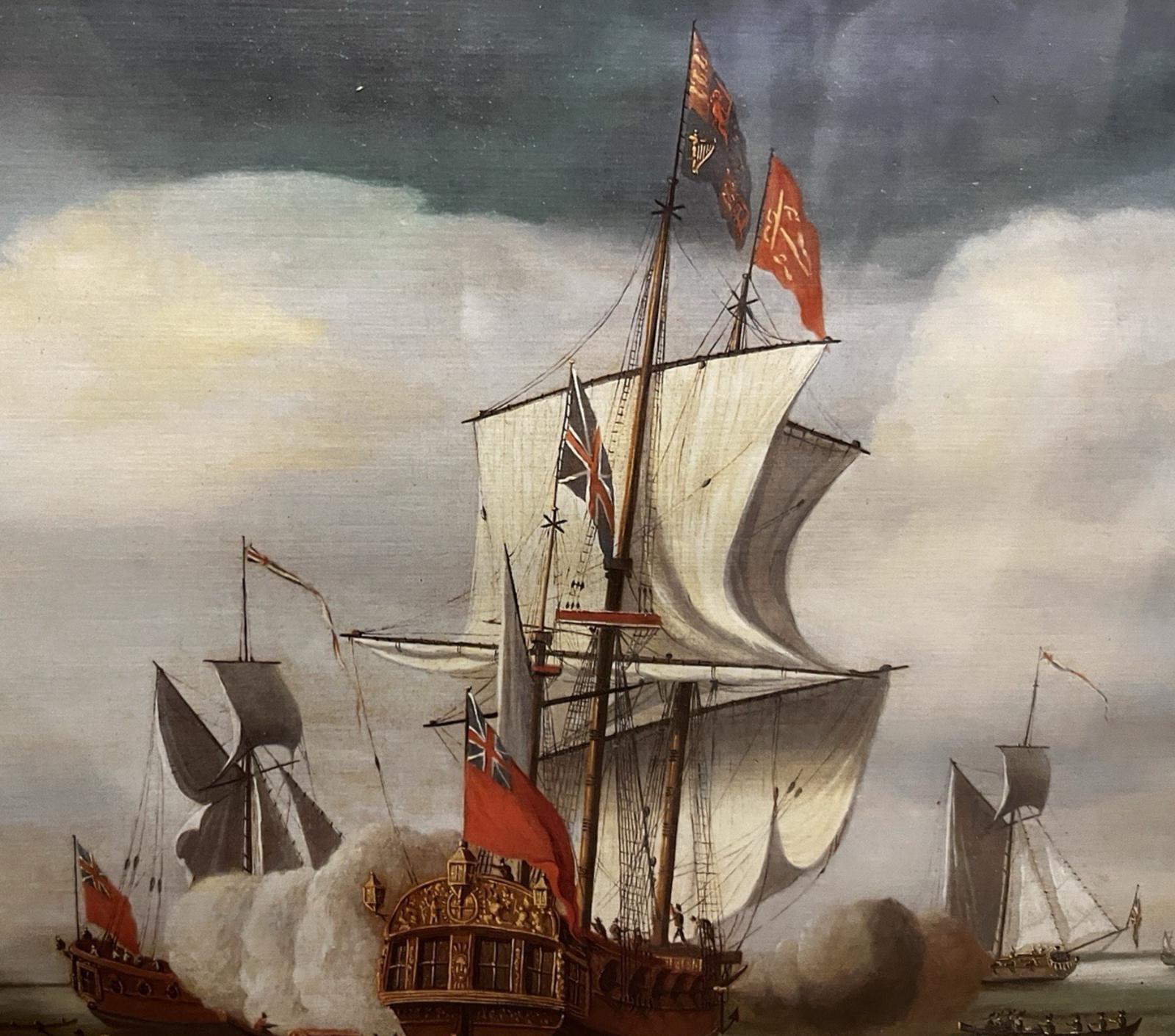 Vintage Maritime Battle Scene Print Framed Naval Ships 42x32cm Tall Ships