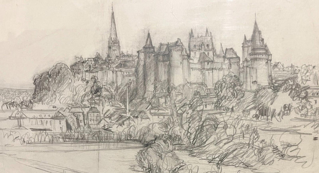 Frank L. Emanuel Original Drawing Vitré 44x31cm French Town Pencil Sketch